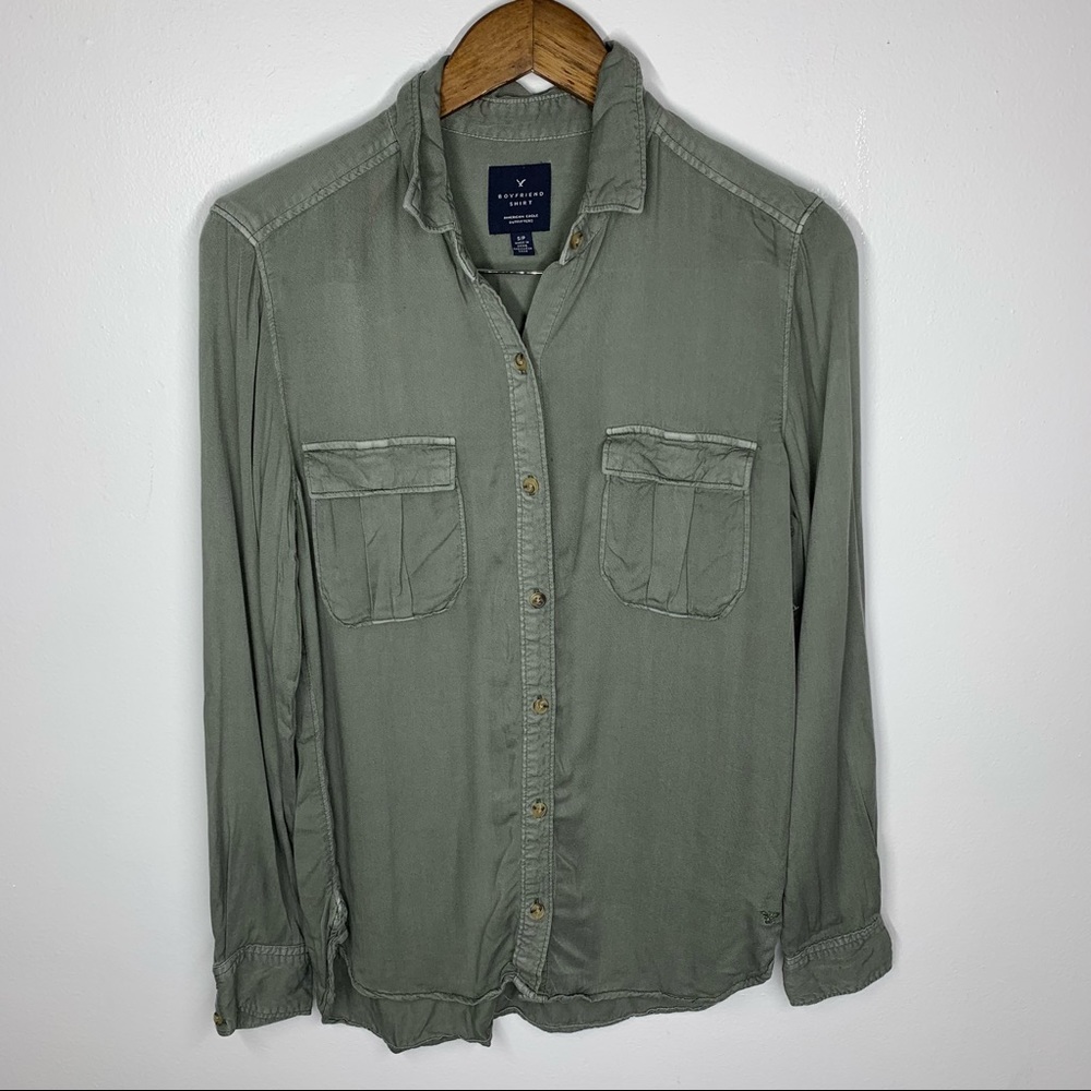 American Eagle Button Front Boyfriend Shirt Sz S